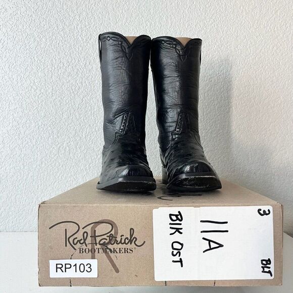Rod Patrick Mens Cowboy Boots Size 9.5A Womens 11A Black Full Quill Ostrich - Picture 11 of 12